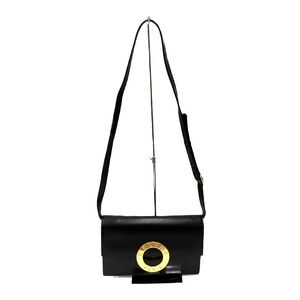 Celine Circle Logo Leather Shoulder Bag Black